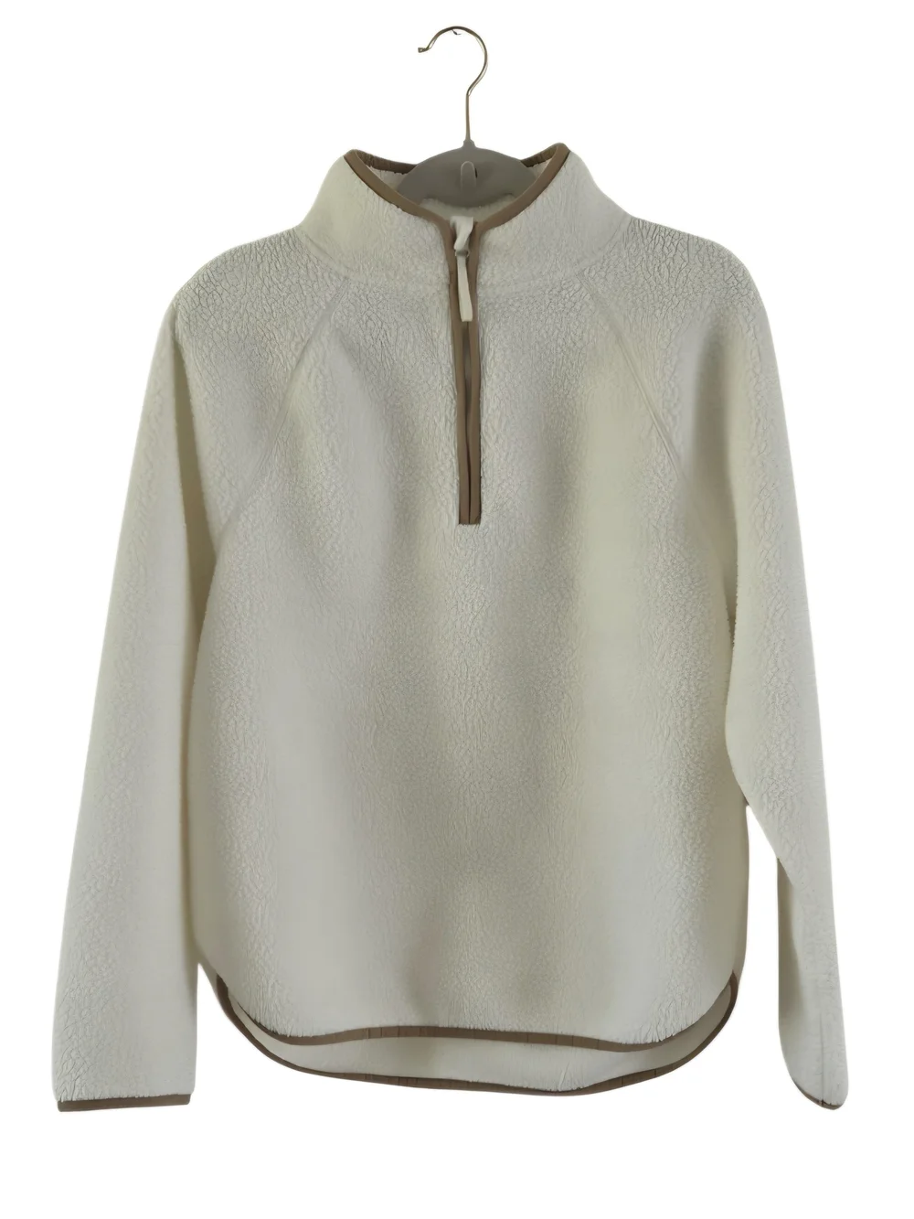 J. Crew Cream Sherpa Half-Zip Pullover with Tan Trim